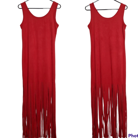 Wrangler Dresses & Skirts - Wrangler Red Faux Suede Western Fringe Sleeveless Dress Size Small
